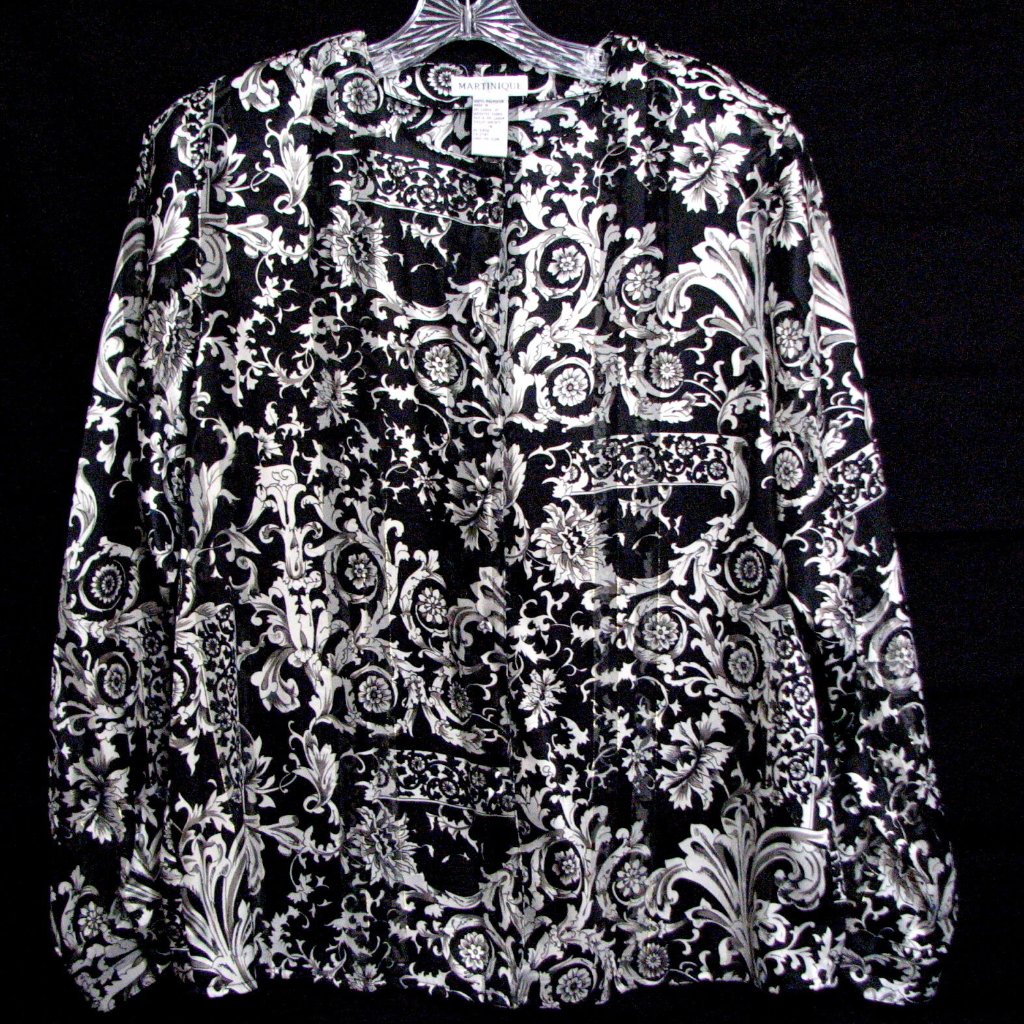 Martinique Filigree Blouse Size 12 Black White